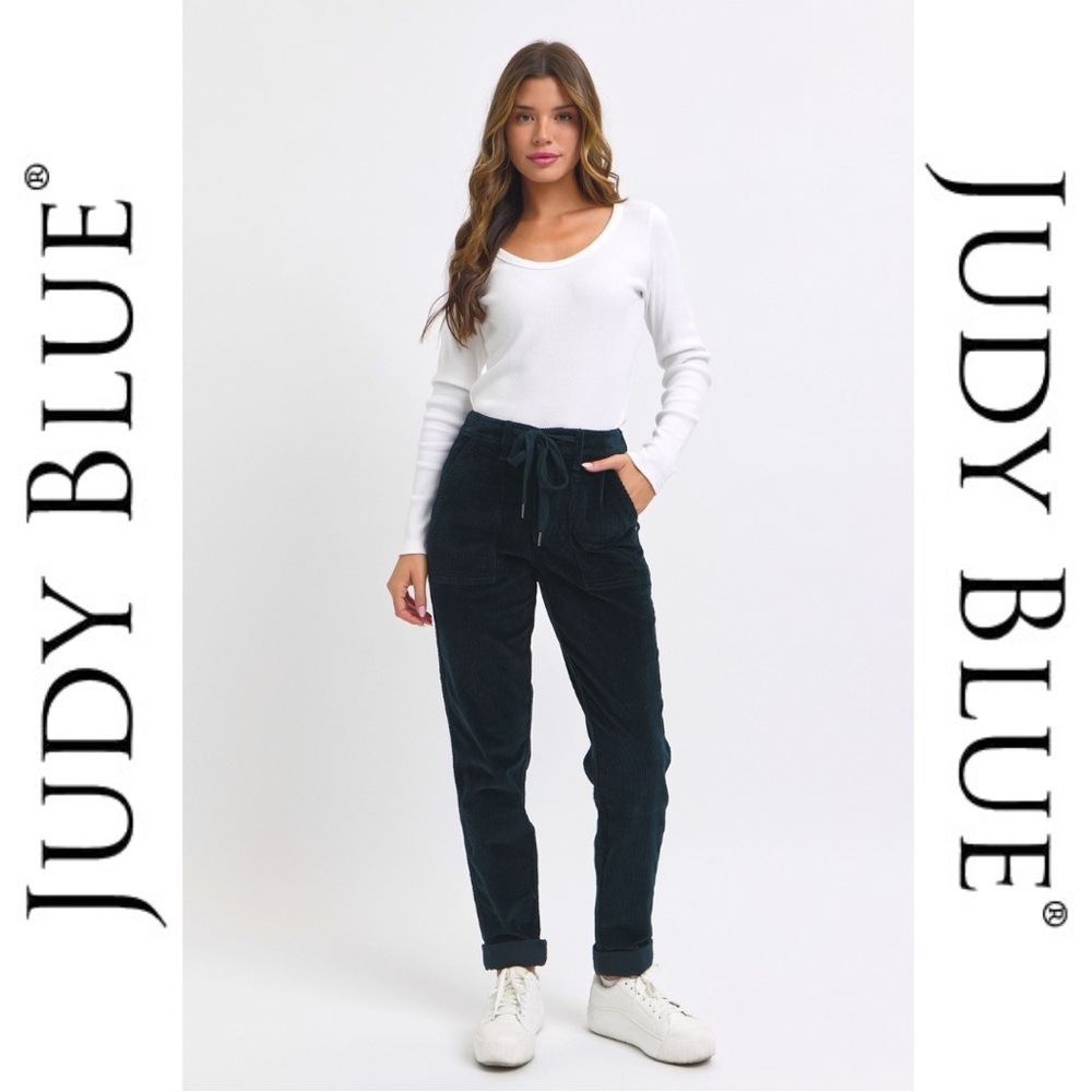 🌲NEW🌲 JUDY BLUE | High Waist Corduroy Cuffed Jogger in Emerald - Style #88863